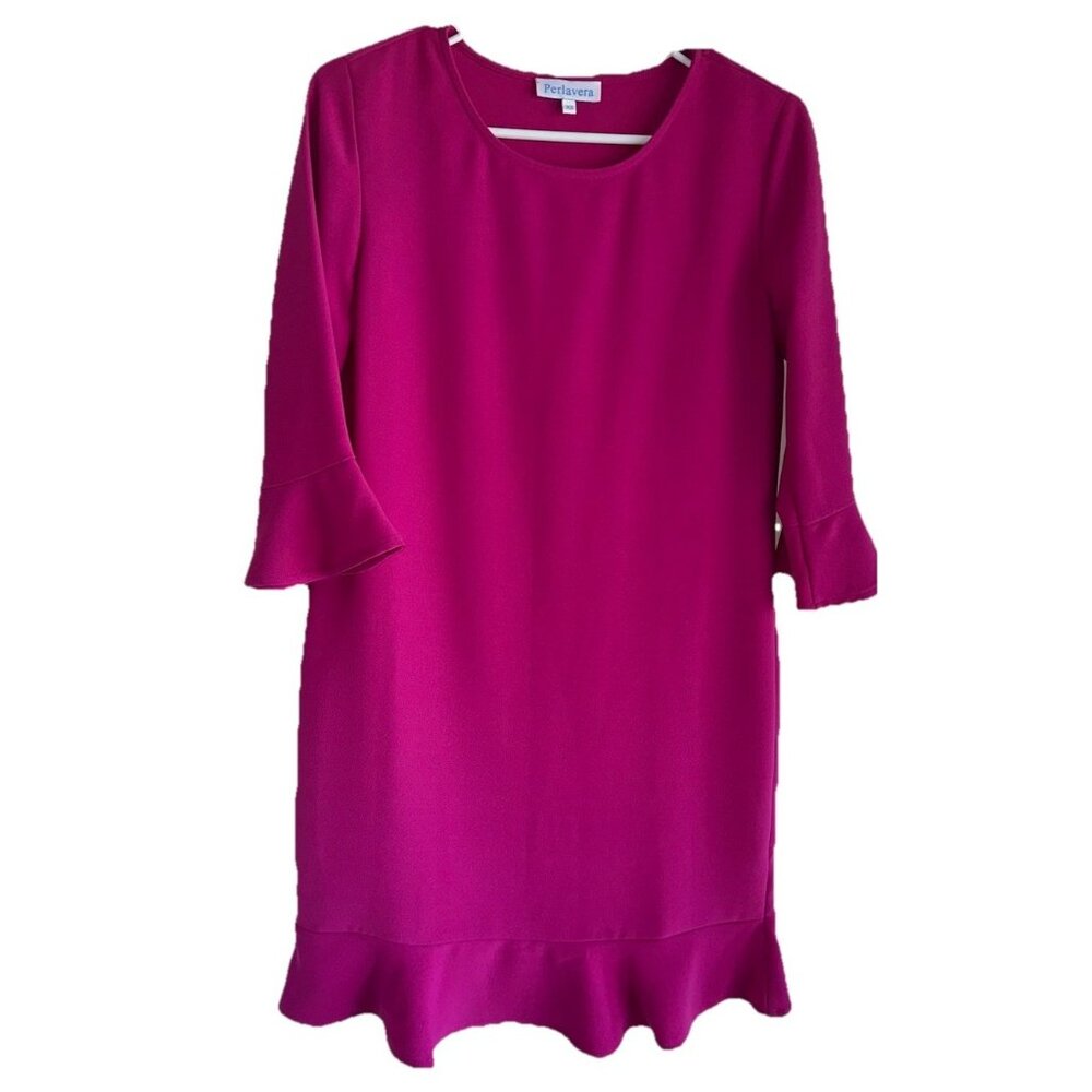 Perlavera Womens Petek Mini Ruffle Dress Sz XS Bright Pink Preppy Old Money